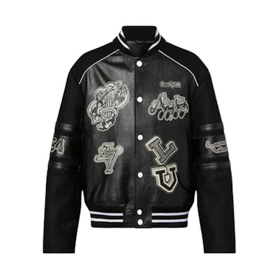 LOUIS VUITTON SS23 Striped Letter Logo Patch Baseball Jacket Black Menswear 1AAUYZ