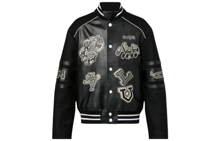 Order 路易威登 SS23 条纹字母徽标补丁棒球夹克 黑色 男装 1AAUYZ