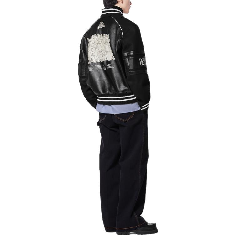 Shop 路易威登 SS23 条纹字母徽标补丁棒球夹克 黑色 男装 1AAUYZ