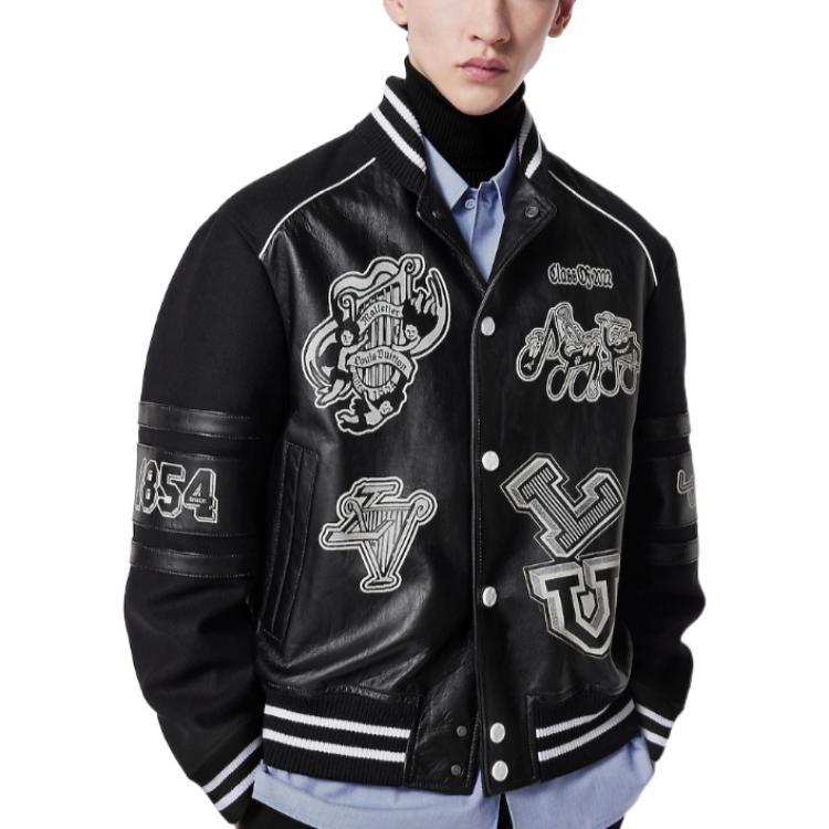 Purchase 路易威登 SS23 条纹字母徽标补丁棒球夹克 黑色 男装 1AAUYZ