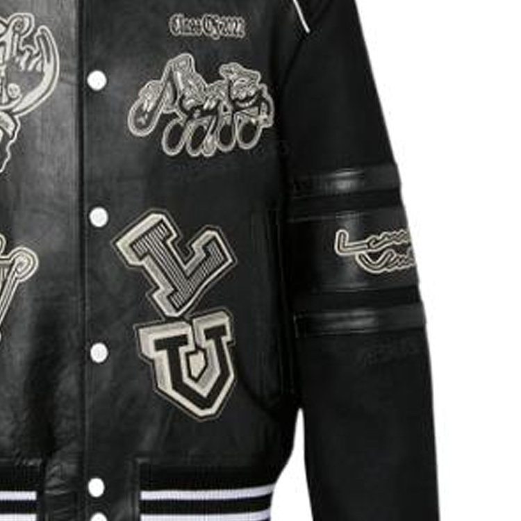 Sizing 路易威登 SS23 条纹字母徽标补丁棒球夹克 黑色 男装 1AAUYZ