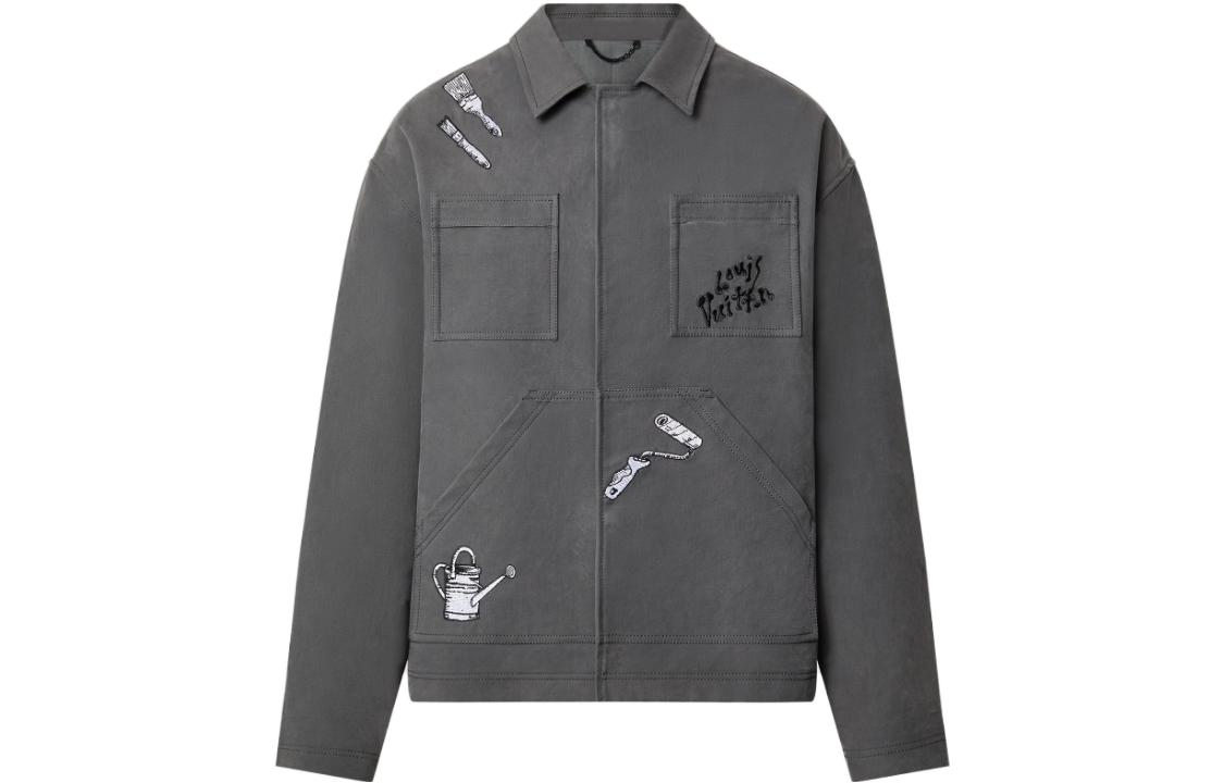 Louis Vuitton SS23 Tool Pattern Embroidered Workwear Jacket Black Grey Men. 1AB51F