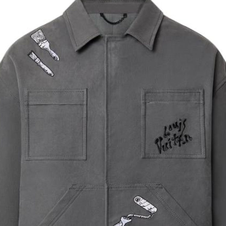 Purchase Louis Vuitton SS23 Tool Pattern Embroidered Workwear Jacket Black Grey Men. 1AB51F