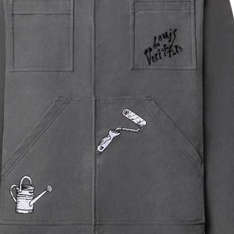 Details for Louis Vuitton SS23 Tool Pattern Embroidered Workwear Jacket Black Grey Men. 1AB51F