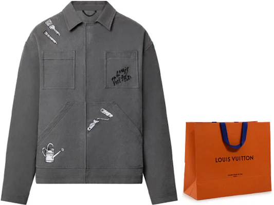 Louis Vuitton SS23 Tool Pattern Embroidered Workwear Jacket Black Grey Men. 1AB51F Sizing Louis Vuitton SS23 Tool Pattern Embroidered Workwear Jacket Black Grey Men. 1AB51F