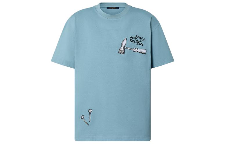 Order 루이비통 SS23 블루 툴 자수 반팔 티셔츠 남성용 1AB5ID