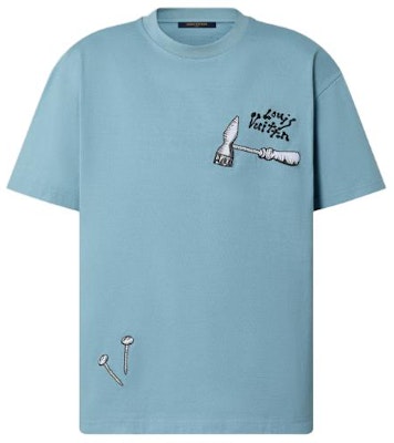 루이비통 SS23 블루 툴 자수 반팔 티셔츠 남성용 1AB5ID Order 루이비통 SS23 블루 툴 자수 반팔 티셔츠 남성용 1AB5ID