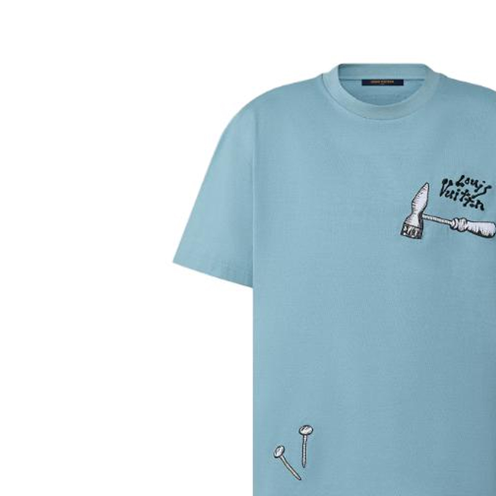 Details for 루이비통 SS23 블루 툴 자수 반팔 티셔츠 남성용 1AB5ID