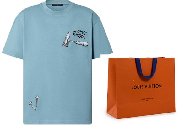 루이비통 SS23 블루 툴 자수 반팔 티셔츠 남성용 1AB5ID Cheap 루이비통 SS23 블루 툴 자수 반팔 티셔츠 남성용 1AB5ID