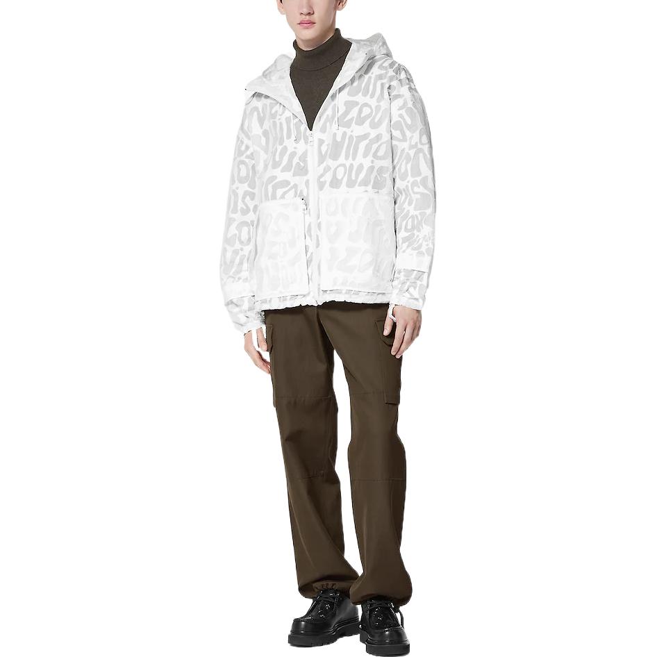 LOUIS VUITTON SS23 White Printed Hooded Zip-Up Jacket 1AAU35 圖 3