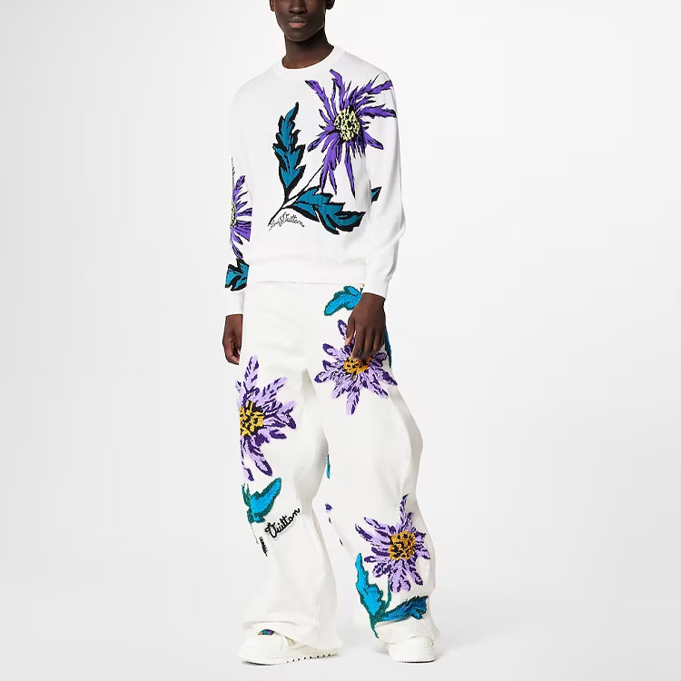 Lookbook ルイ・ヴィトン SS23 ホワイト シスル柄 クルーネック ニット セーター 1AB4Y6