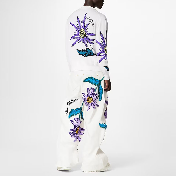 Shop ルイ・ヴィトン SS23 ホワイト シスル柄 クルーネック ニット セーター 1AB4Y6