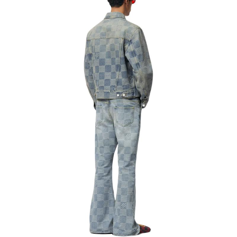 Shop LOUIS VUITTON SS24 Jaket Denim 3D Jacquard Single-Breasted Biru. 1AFHUC