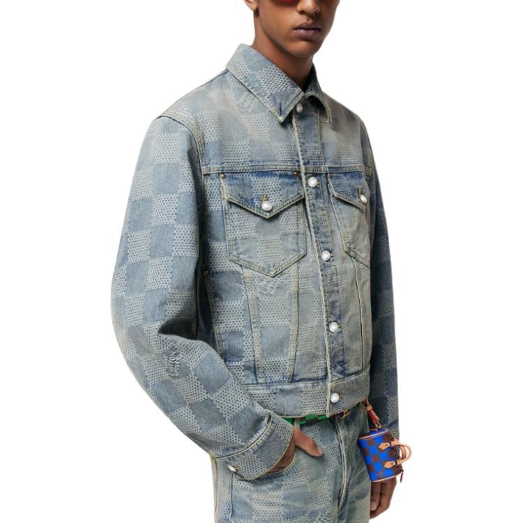 Details for LOUIS VUITTON SS24 Jaket Denim 3D Jacquard Single-Breasted Biru. 1AFHUC