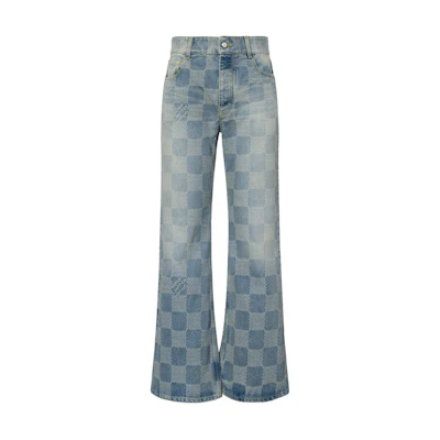 LOUIS VUITTON SS24 Blue Checkered Zip Flared Casual Jeans 1AFI19