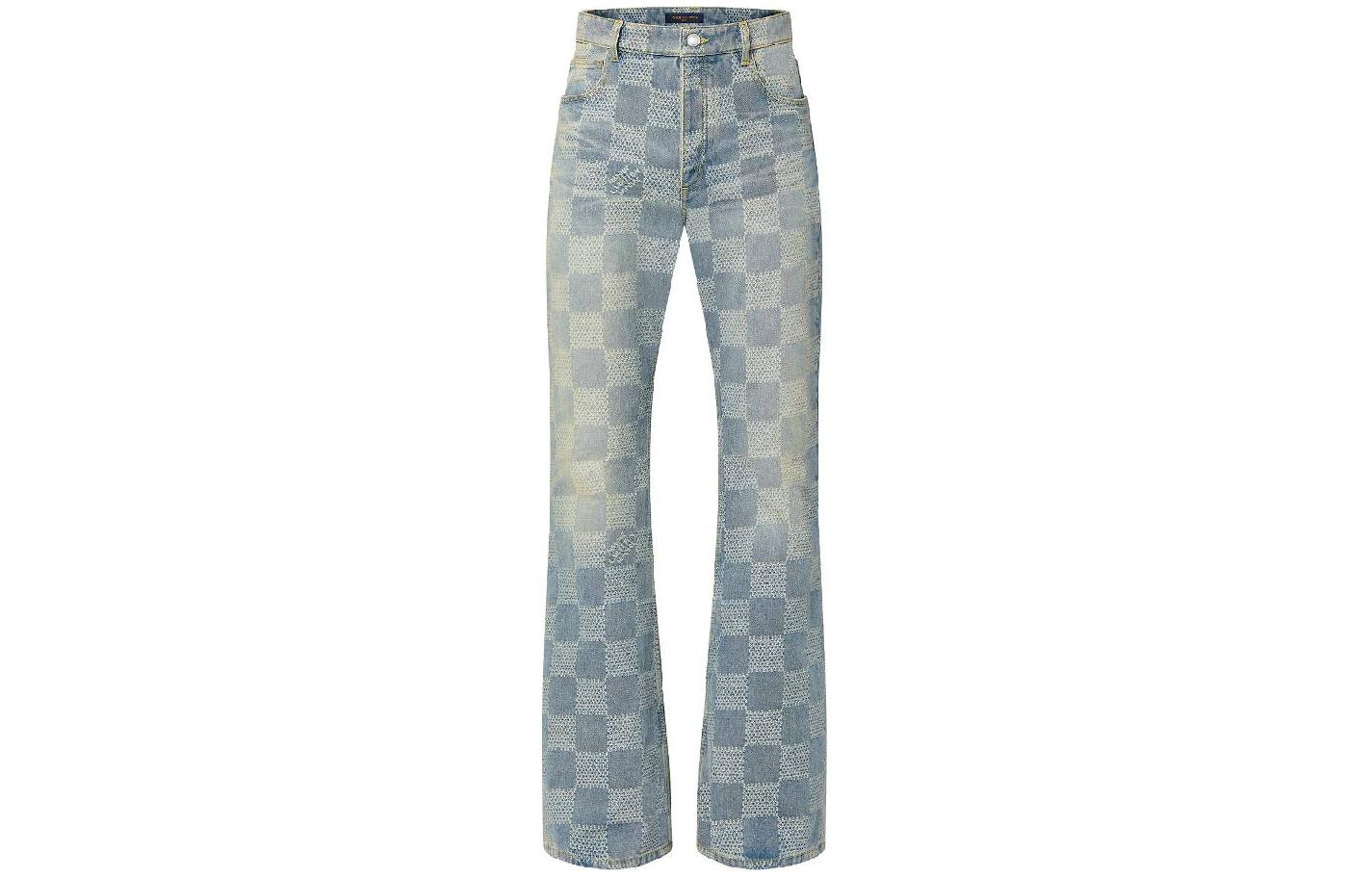 Order LOUIS VUITTON SS24  Blue Checkered Zip Flared Casual Jeans 1AFI19