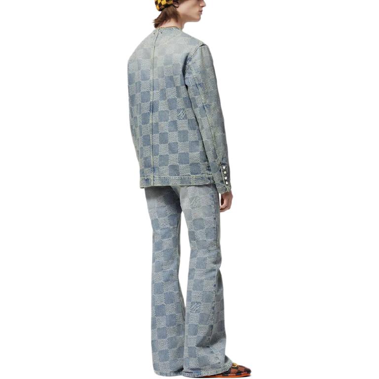 Purchase LOUIS VUITTON SS24  Blue Checkered Zip Flared Casual Jeans 1AFI19
