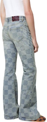 LOUIS VUITTON SS24 Blue Checkered Zip Flared Casual Jeans 1AFI19 Details for LOUIS VUITTON SS24 Blue Checkered Zip Flared Casual Jeans 1AFI19