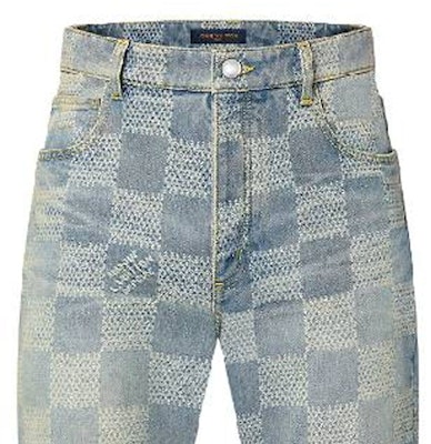 LOUIS VUITTON SS24 Blue Checkered Zip Flared Casual Jeans 1AFI19 Sizing LOUIS VUITTON SS24 Blue Checkered Zip Flared Casual Jeans 1AFI19