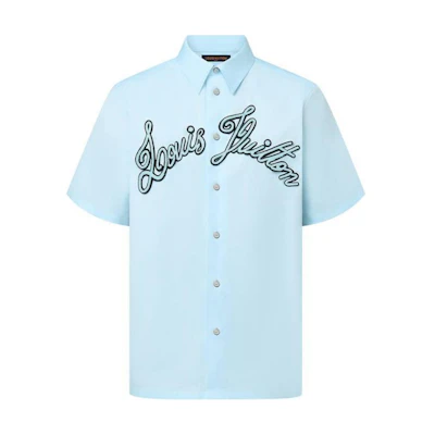 LOUIS VUITTON SS24 Blue Embroidered Letter Short-Sleeve Shirt. 1AFRLP