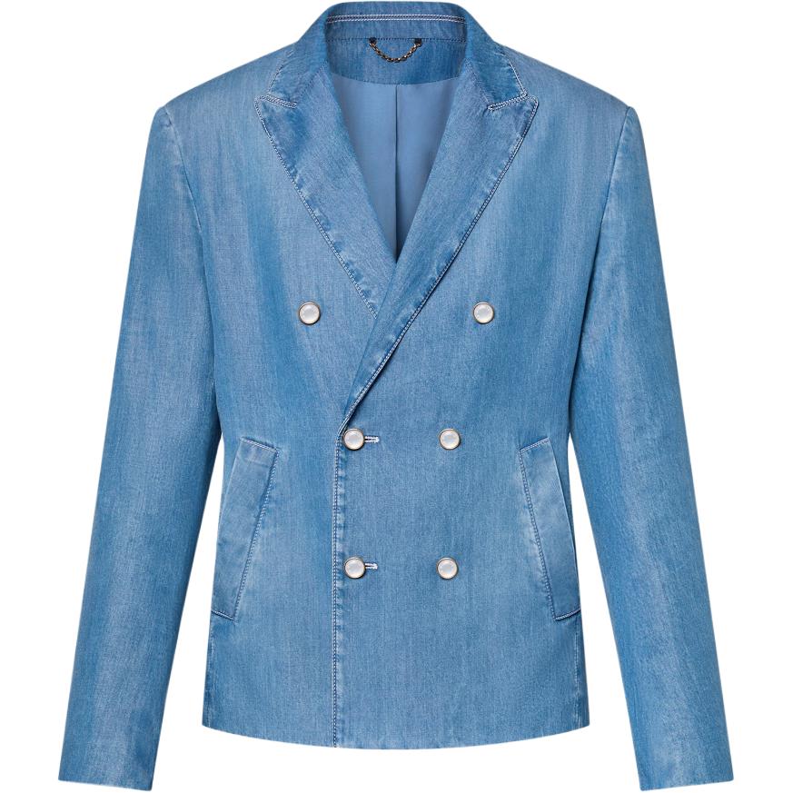 LOUIS VUITTON SS24  Blue Solid Double-Breasted Notch Lapel Jacket. 1AFQKM