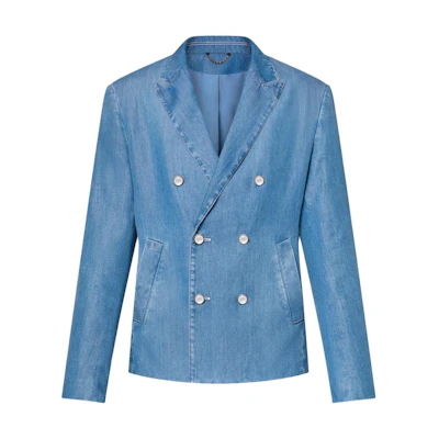 LOUIS VUITTON SS24 Blue Solid Double-Breasted Notch Lapel Jacket. 1AFQKM