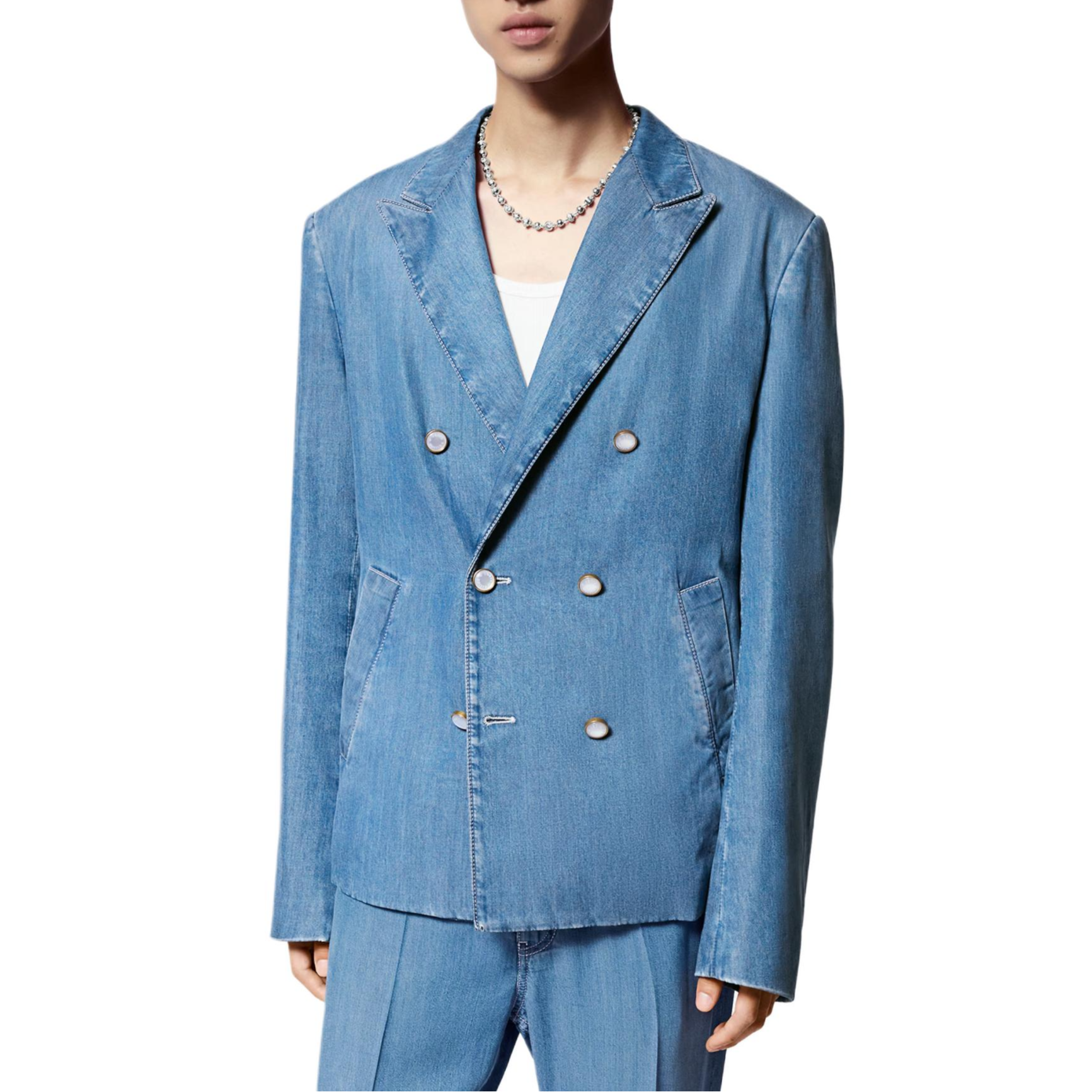 LOUIS VUITTON SS24  Blue Solid Double-Breasted Notch Lapel Jacket. 1AFQKM 圖 6