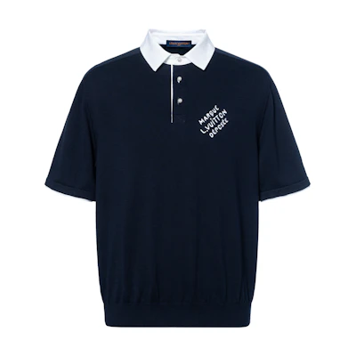 LOUIS VUITTON SS24 Navy Polo Shirt with Embroidered Logo Buttons. 1AFQQJ