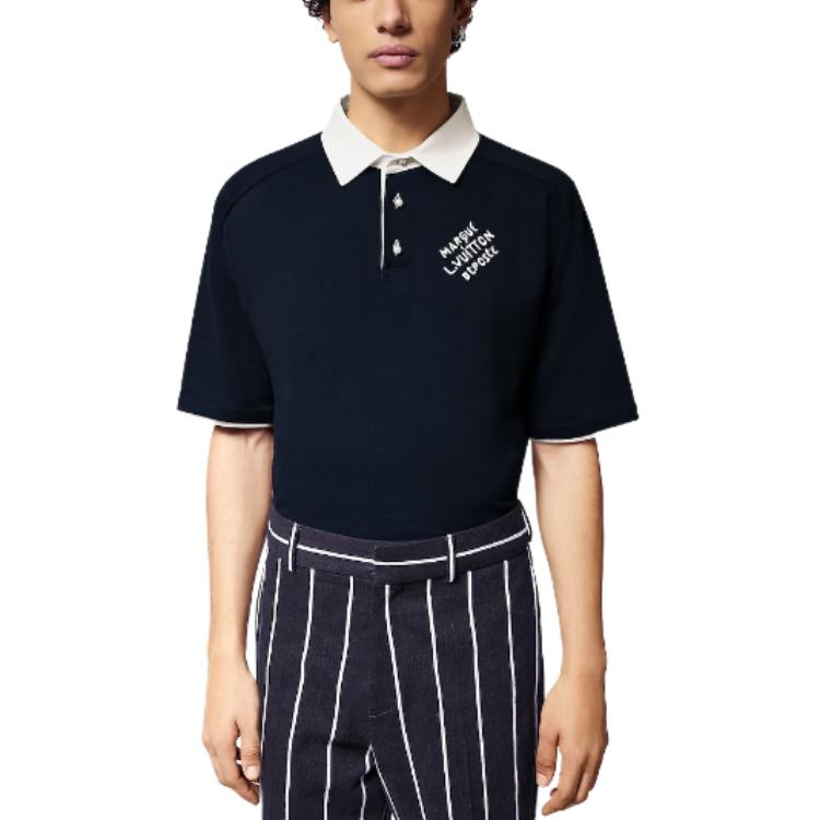 Sizing LOUIS VUITTON SS24  Navy Polo Shirt with Embroidered Logo Buttons. 1AFQQJ