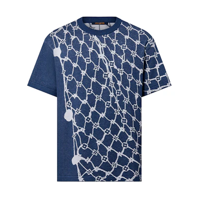 LOUIS VUITTON SS24 Ribbed Crewneck T-Shirt Navy Blue Mesh Print. 1AFQQR