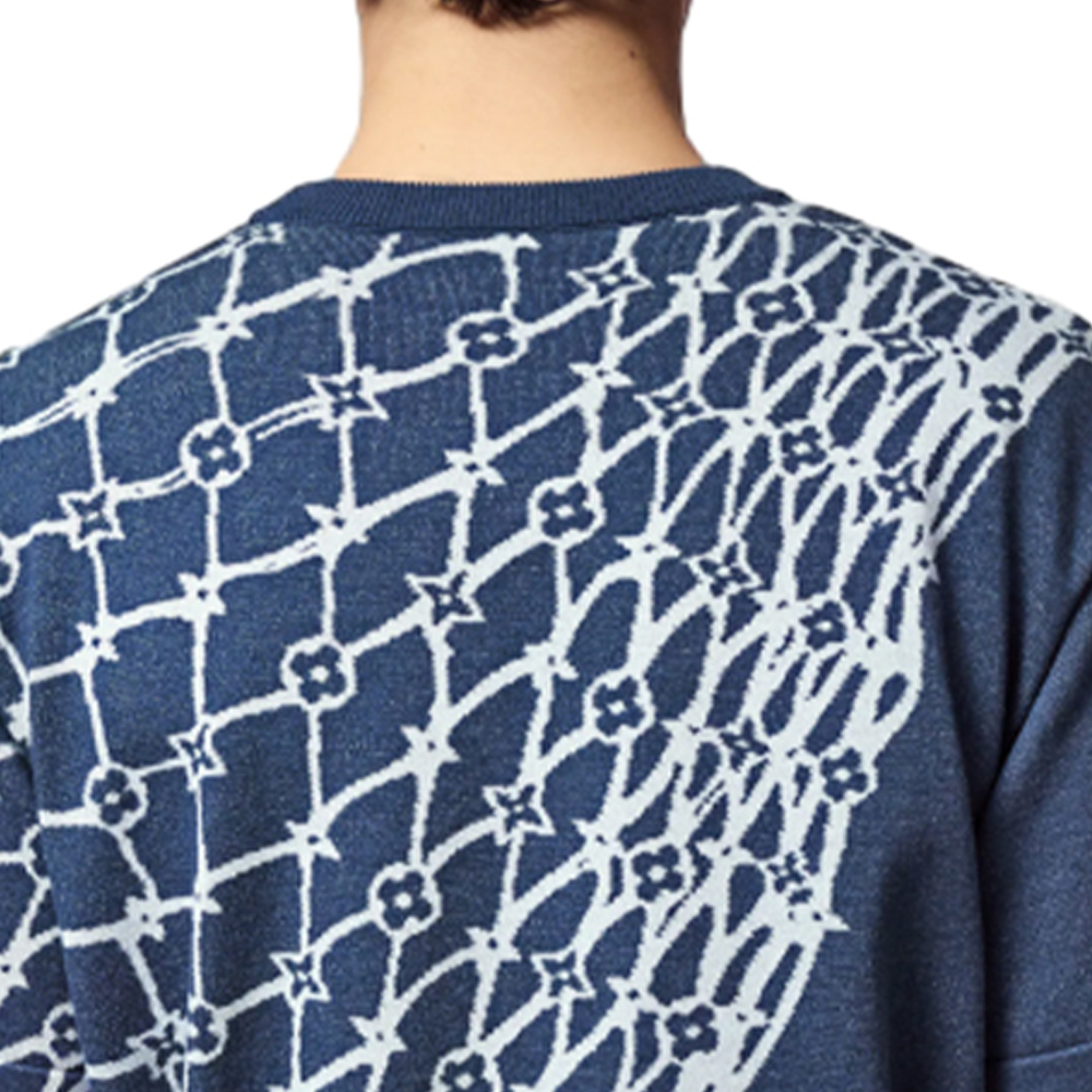 LOUIS VUITTON SS24  Ribbed Crewneck T-Shirt Navy Blue Mesh Print. 1AFQQR 圖 3