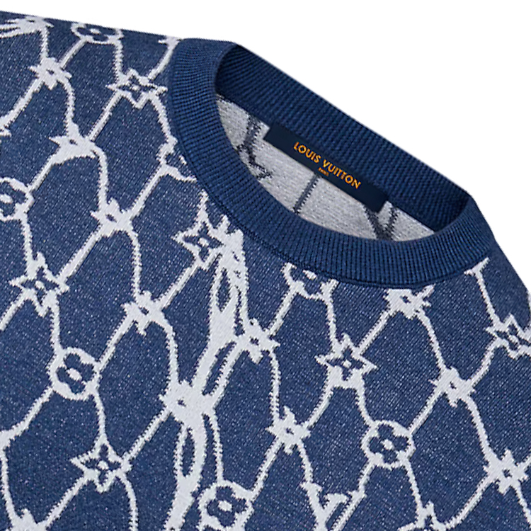 LOUIS VUITTON SS24  Ribbed Crewneck T-Shirt Navy Blue Mesh Print. 1AFQQR 圖 4