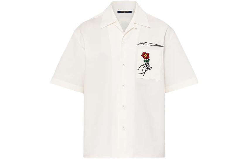 LOUIS VUITTON SS24  White Floral Embroidery Short-Sleeve Casual Shirt. 1AFJDJ