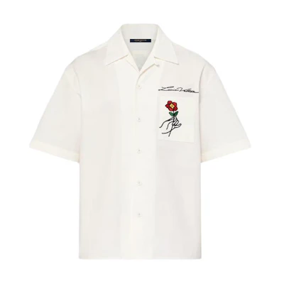 LOUIS VUITTON SS24 White Floral Embroidery Short-Sleeve Casual Shirt. 1AFJDJ