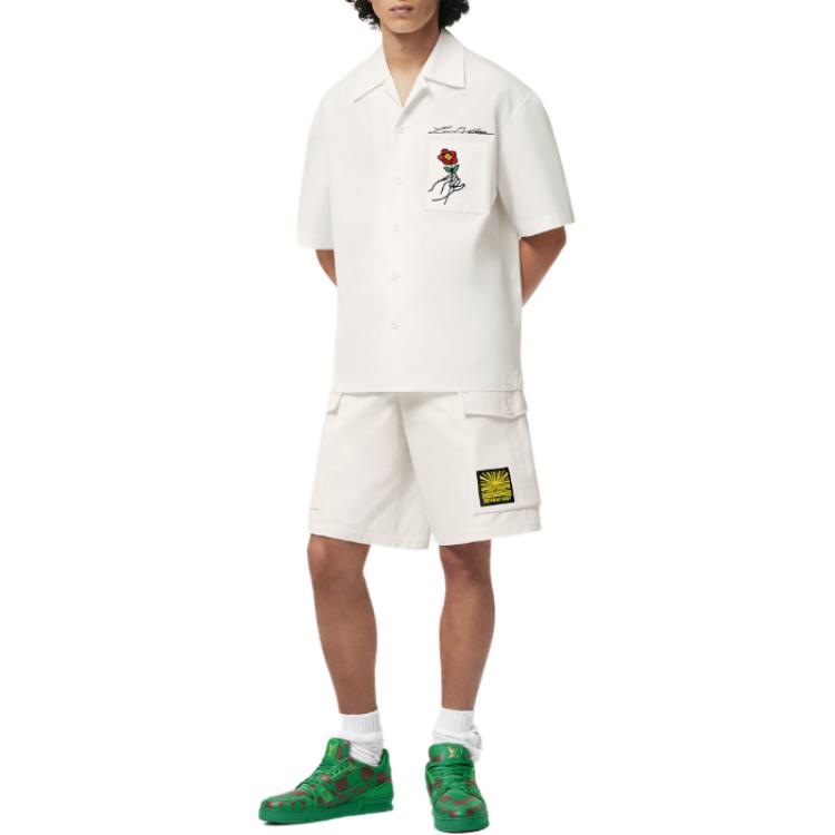 Sizing LOUIS VUITTON SS24 Kemeja Kasual Lengan Pendek Putih Sulaman Bunga. 1AFJDJ
