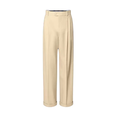 LOUIS VUITTON SS24 Beige Mid-Rise Button Loose Casual Pants for Men. 1AFRE0