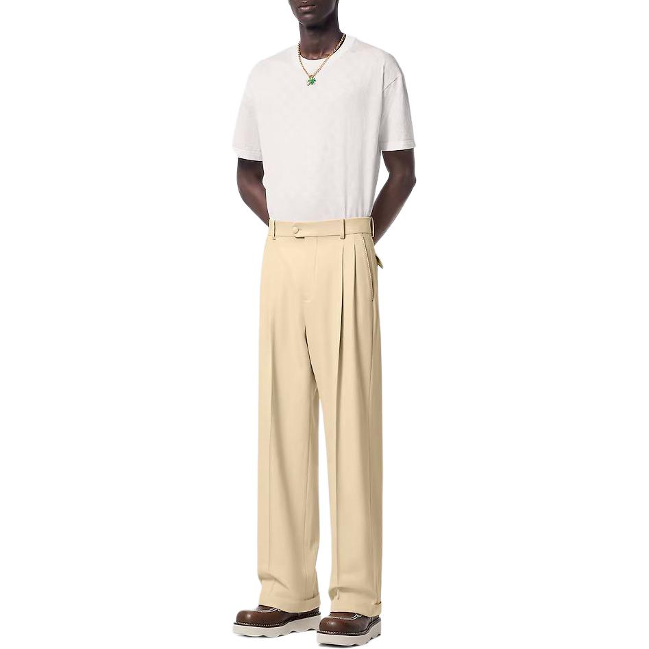 Details for LOUIS VUITTON SS24 Beige Mid-Rise Button Loose Casual Pants for Men. 1AFRE0