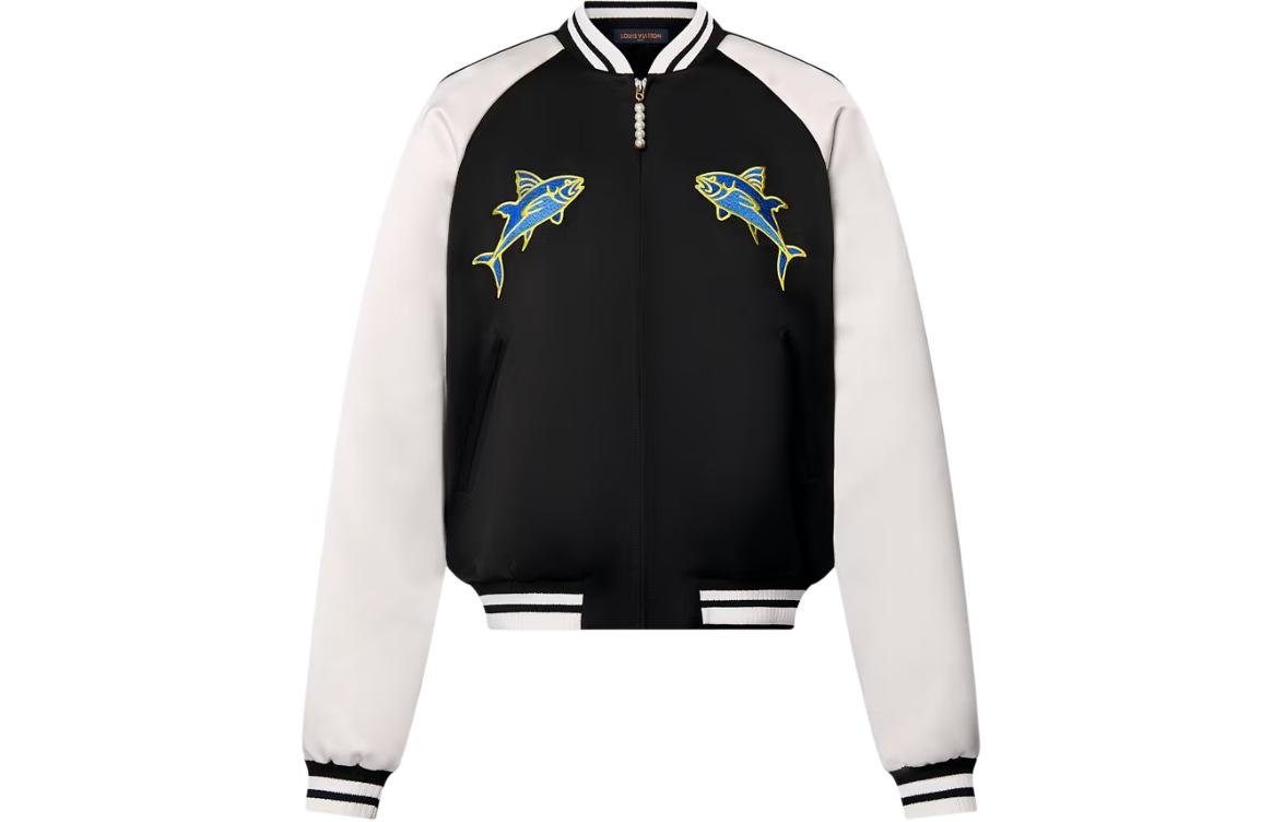 Louis Vuitton SS24 Black Flying Fish Embroidered Pearl Pilot Jacket 1AFHX7