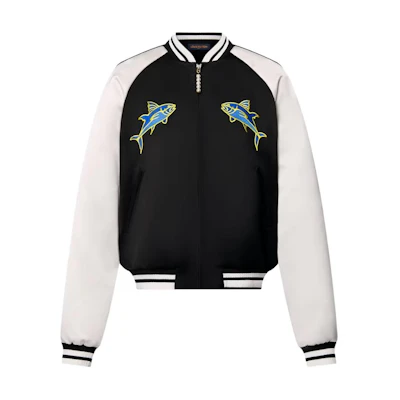 Louis Vuitton SS24 Black Flying Fish Embroidered Pearl Pilot Jacket 1AFHX7