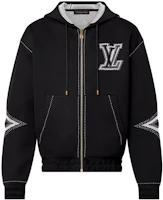 LOUIS VUITTON SS24 Black Logo Zip-Up Hooded Jacket 1AFXL0 LOUIS VUITTON SS24 Black Logo Zip-Up Hooded Jacket 1AFXL0