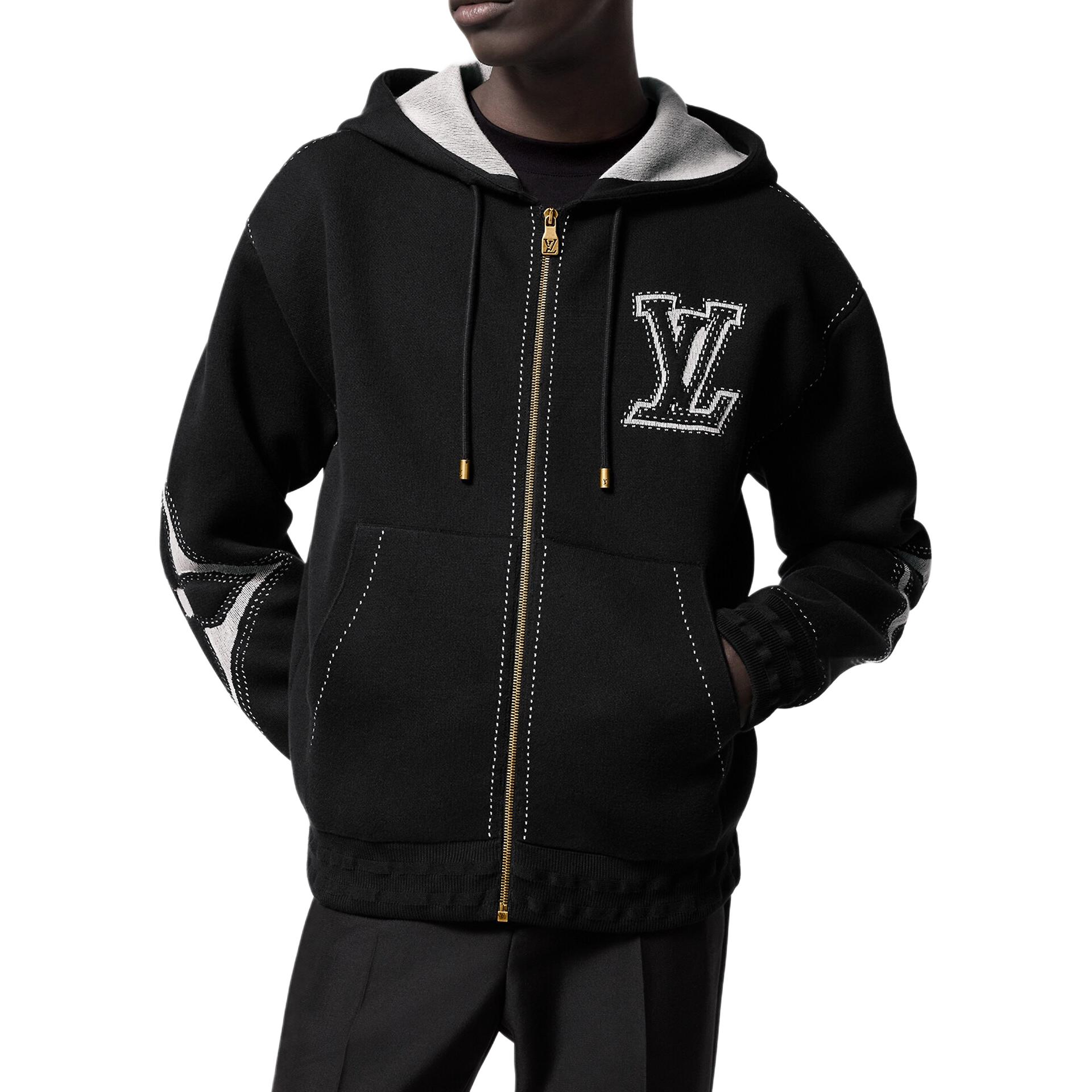 Lookbook LOUIS VUITTON SS24 Jaket Zip-Up Hoodie Logo Hitam 1AFXL0