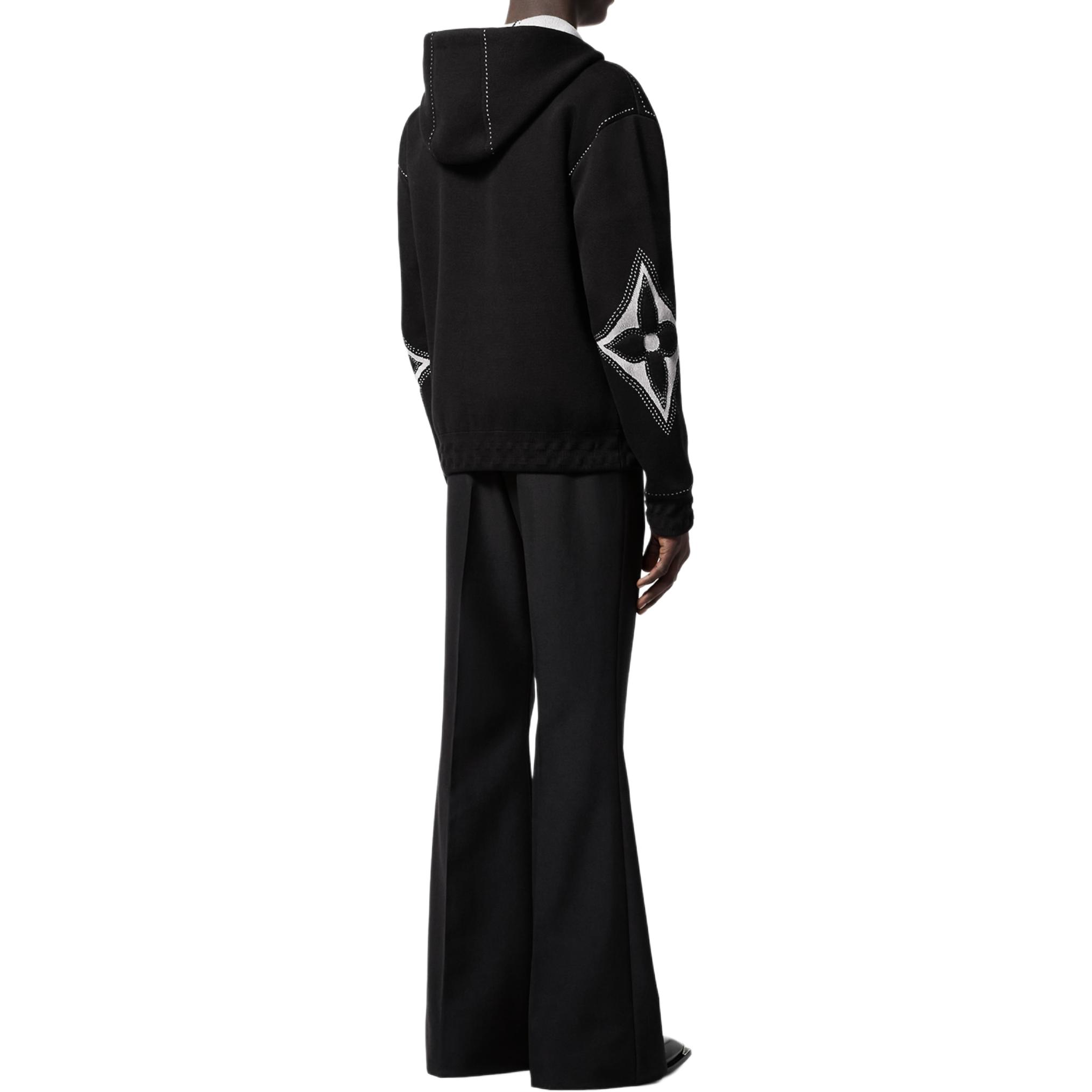 Sizing LOUIS VUITTON SS24 Jaket Hoodie Hitam Zip-Up dengan Logo Jacquard 1AFXKV