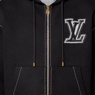 LOUIS VUITTON SS24 Jaket Hoodie Hitam Zip-Up dengan Logo Jacquard 1AFXKV Cheap LOUIS VUITTON SS24 Jaket Hoodie Hitam Zip-Up dengan Logo Jacquard 1AFXKV