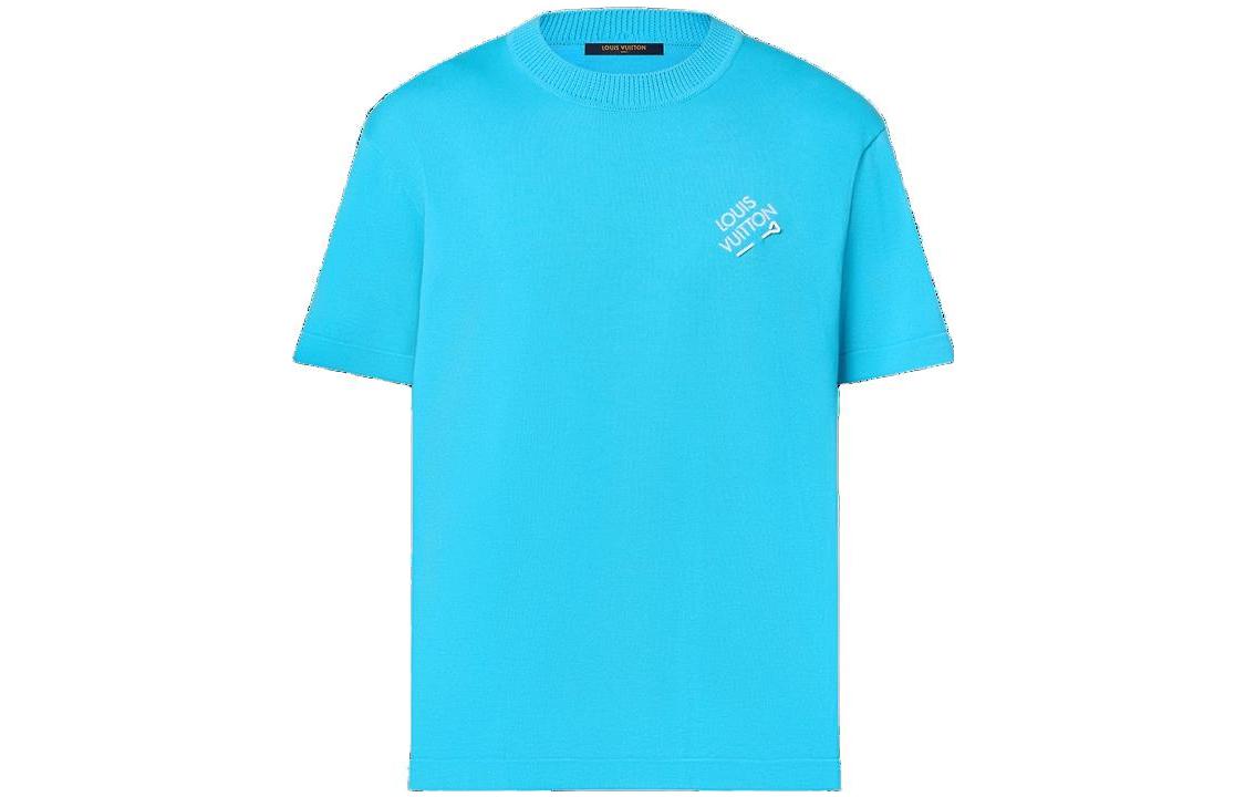 LOUIS VUITTON SS24 Blue Logo Embroidered Crewneck  Casual T-Shirt 1ABIXT