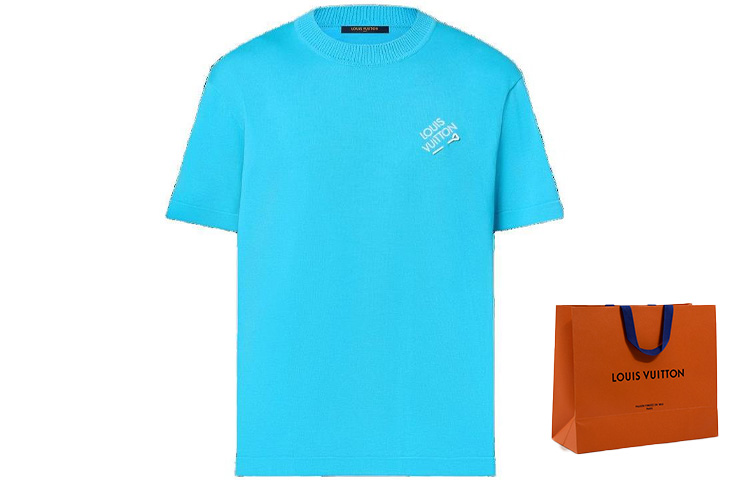 Lookbook 路易威登SS24蓝色徽标刺绣圆领休闲T恤 1ABIXT