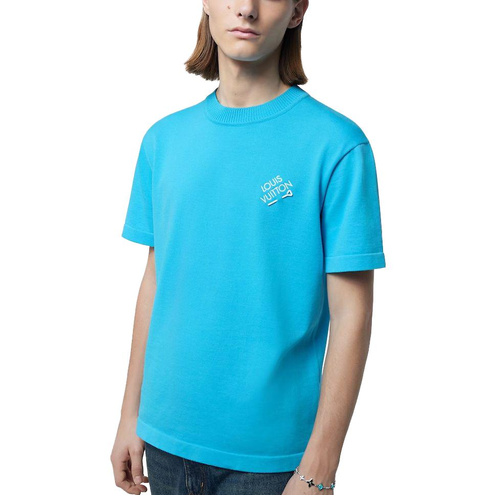 Purchase 路易威登SS24蓝色徽标刺绣圆领休闲T恤 1ABIXT