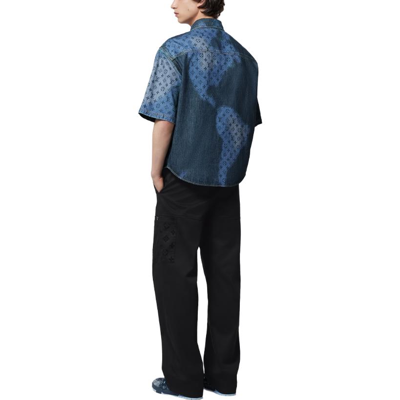 Purchase ルイヴィトン SS24 ブルー モノグラム ロゴ メンズ デニム半袖シャツ 1AFAVH