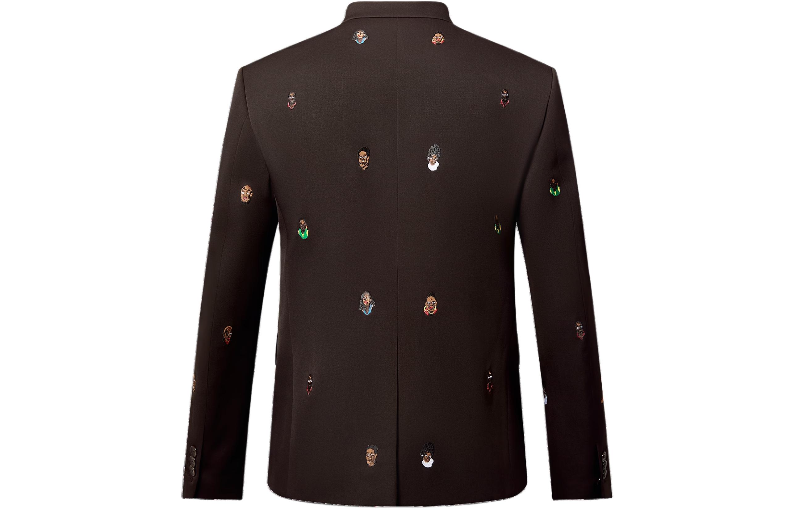 Lookbook Louis Vuitton SS24 Coklat Jaket Corak Sulam Single-Breasted 1AFIC9