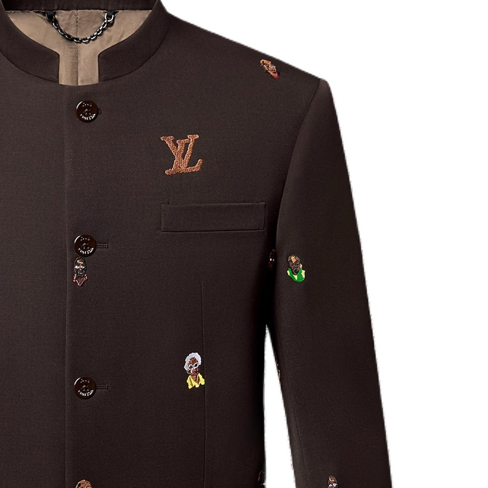 Cheap Louis Vuitton SS24 Coklat Jaket Corak Sulam Single-Breasted 1AFIC9