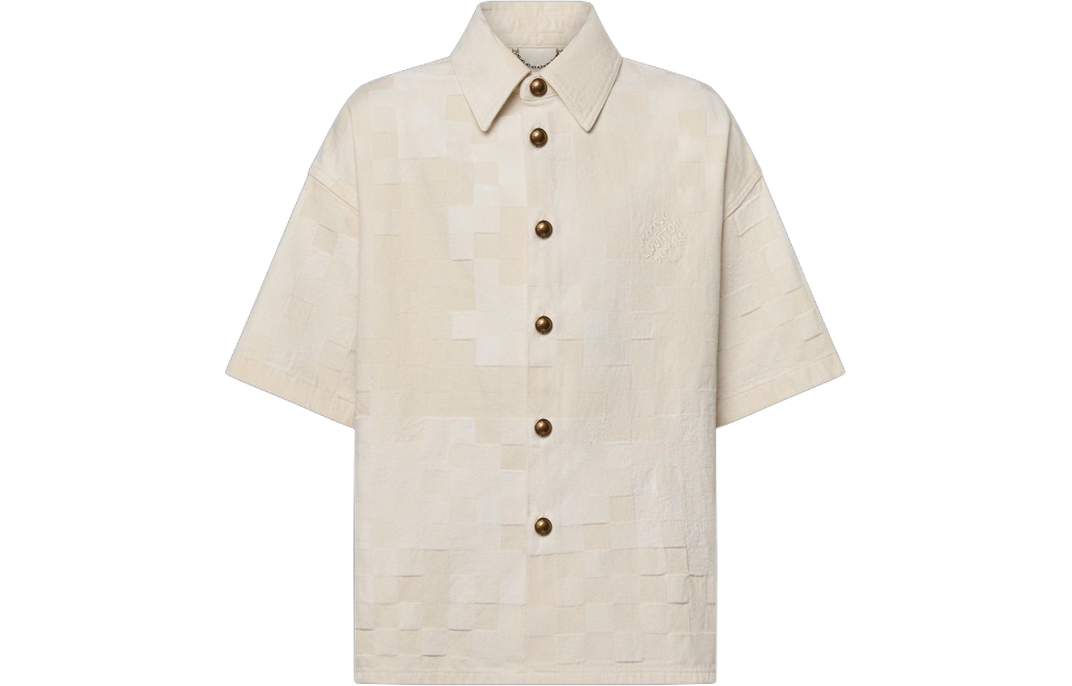 LOUIS VUITTON SS24 Check Embroidery Loose Fit Short Sleeve Shirt Beige Men 1AFQZJ